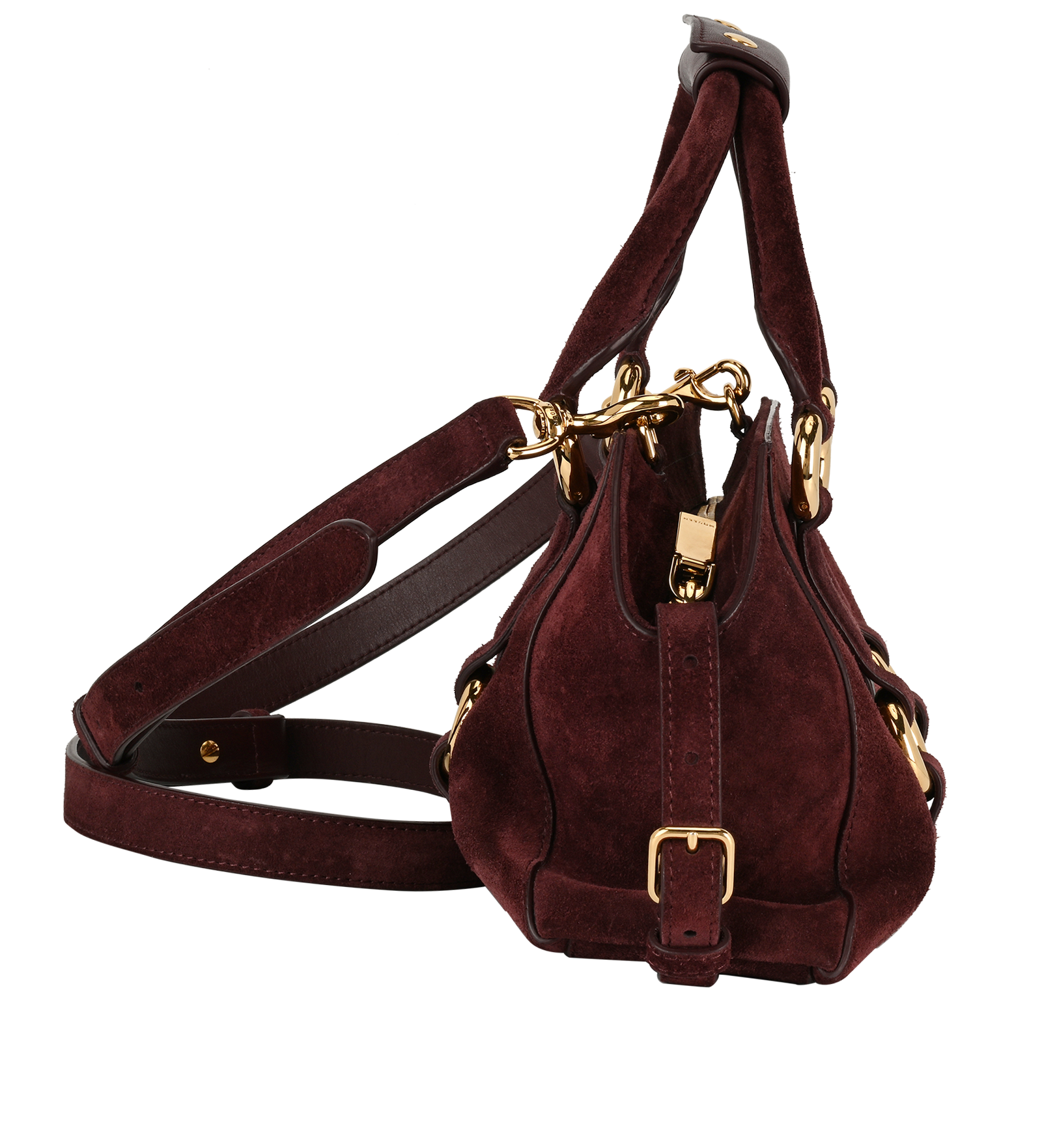Farringdon Small Bag, &pound;695, Handbags, Burgundy, Suede, Side view